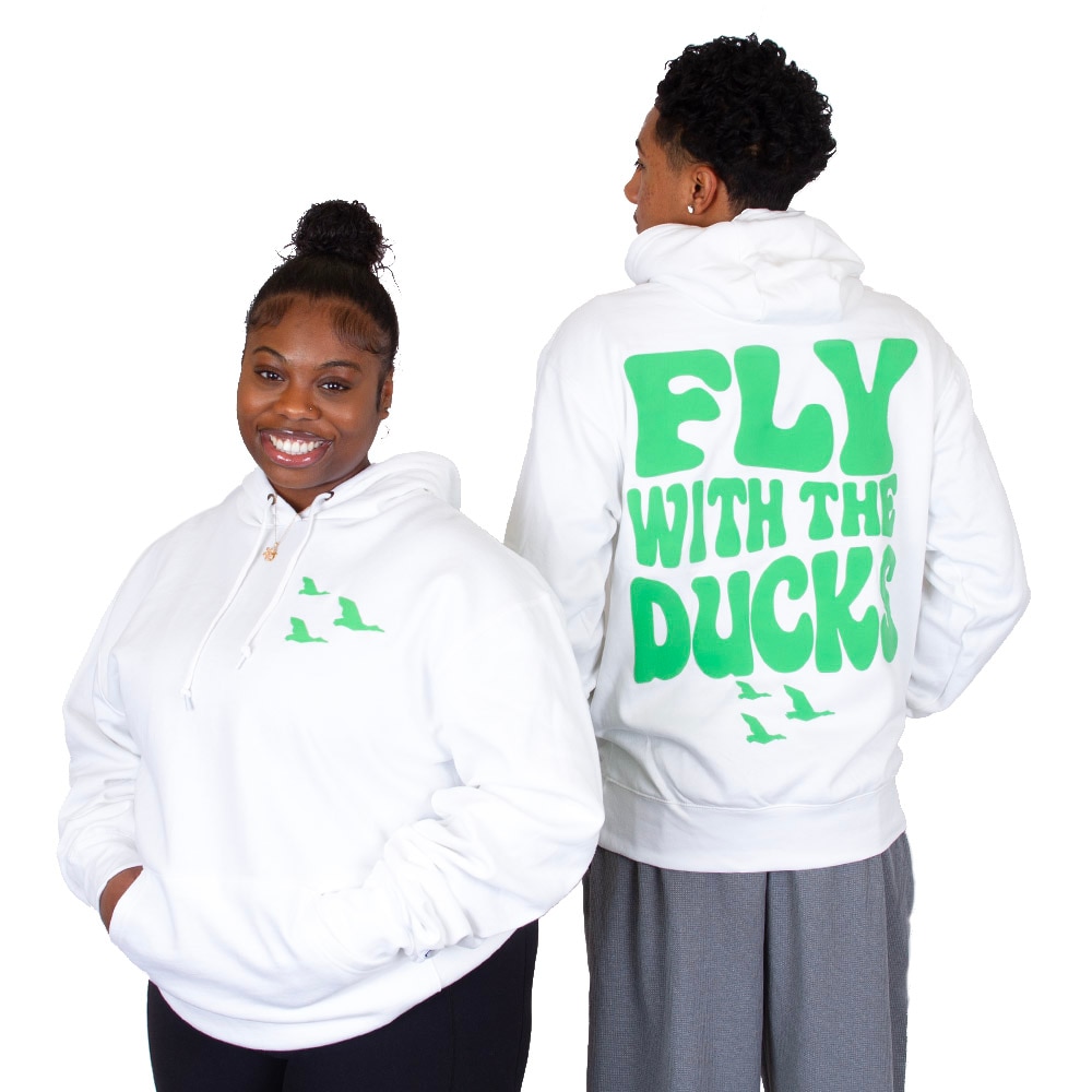 Ducks Spirit, Blue 84, White, Hoodie, Cotton Blend, Men, Unisex, Puff Ink, Flying Duck, Fly with the Ducks, Pullover, Sweatshirt, 934625